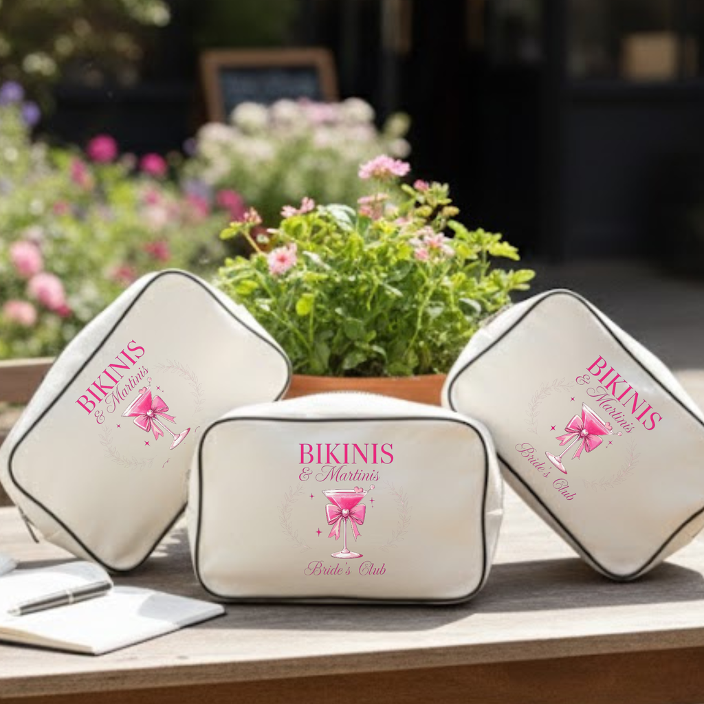 Personalized Bridesmaid Makeup Bag – Martinis & Bikinis Canvas Cosmetic Bag