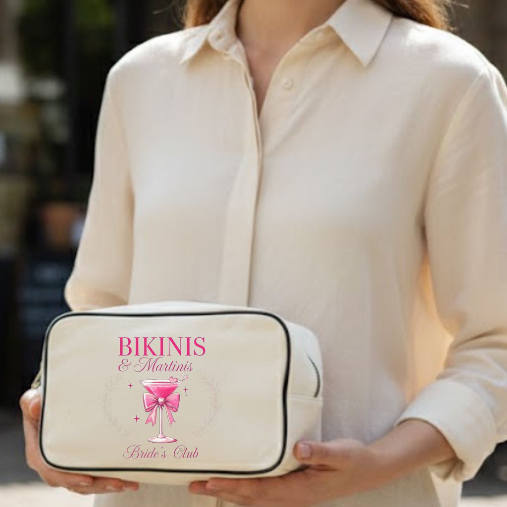 Personalized Bridesmaid Makeup Bag – Martinis & Bikinis Canvas Cosmetic Bag