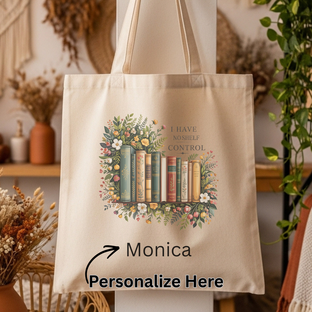 Personalized Bookish Tote - "I Have No Shelf Control" Custom Bag for Book Lover