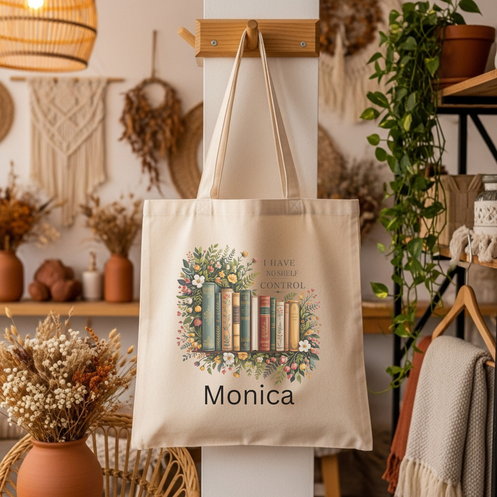 Personalized Bookish Tote - "I Have No Shelf Control" Custom Bag for Book Lover